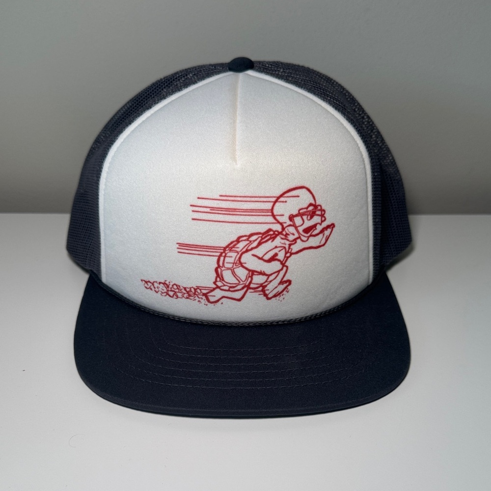 White and Black Trucker Hat with Red Graphic